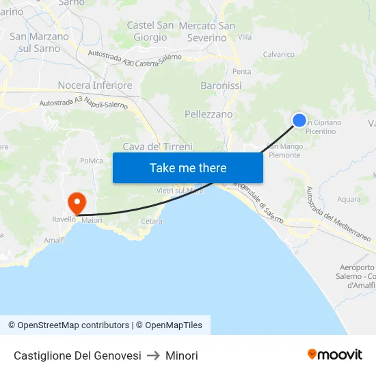 Castiglione Del Genovesi to Minori map