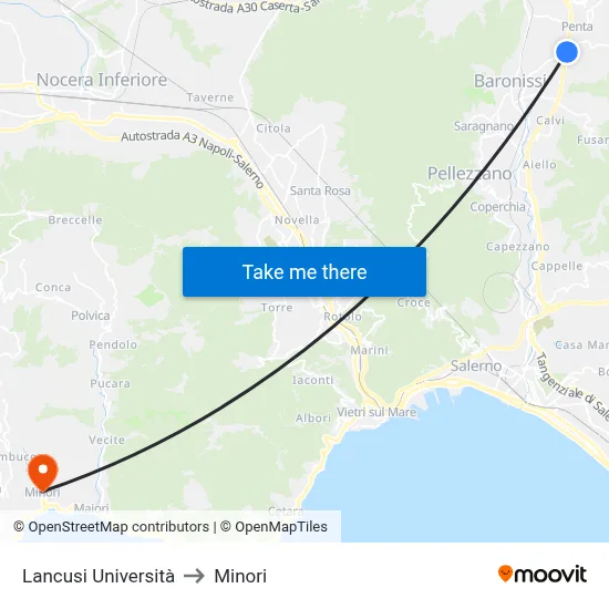Lancusi University to Minori map
