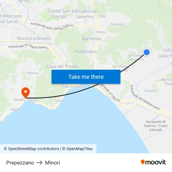 Prepezzano to Minori map