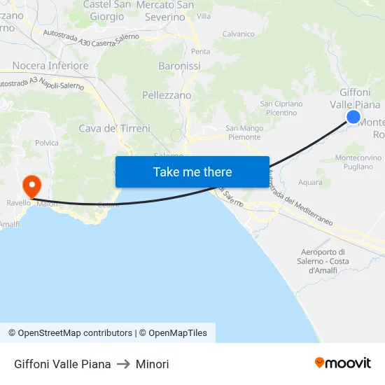 Giffoni Valle Piana to Minori map