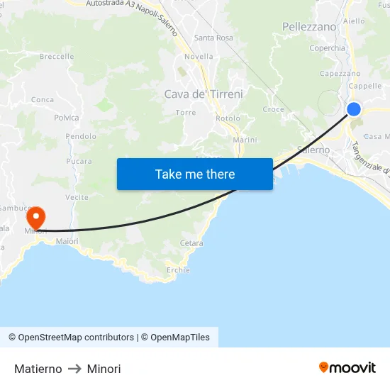 Matierno to Minori map
