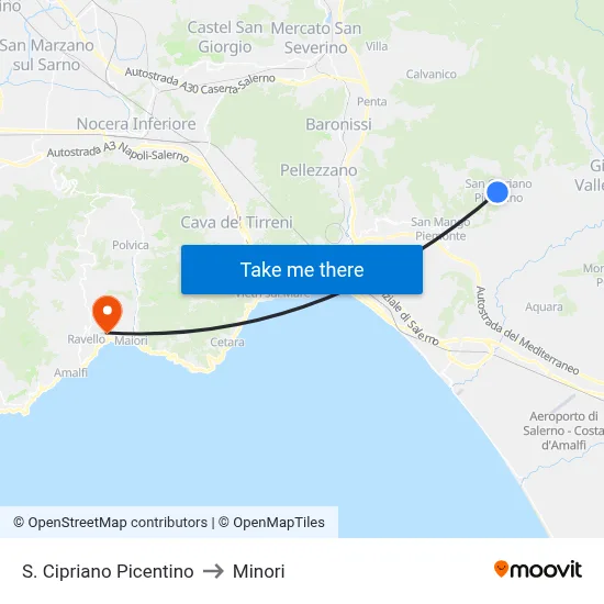 San Cipriano Picentino to Minori map