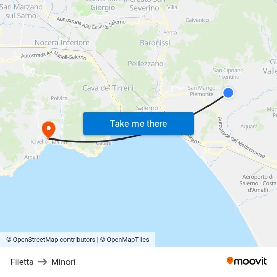Filetta to Minori map
