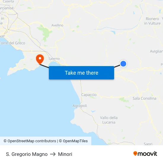 St. Gregory the Great to Minori map