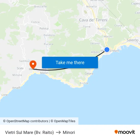 Vietri Sul Mare (Raito Junction) to Minori map