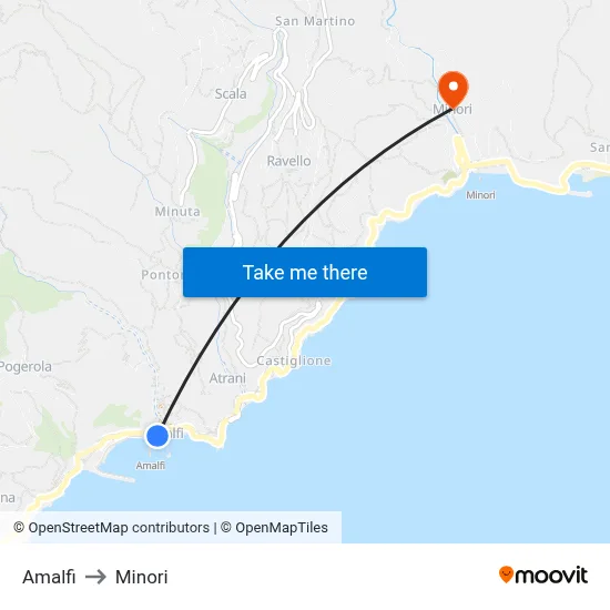 Amalfi to Minori map