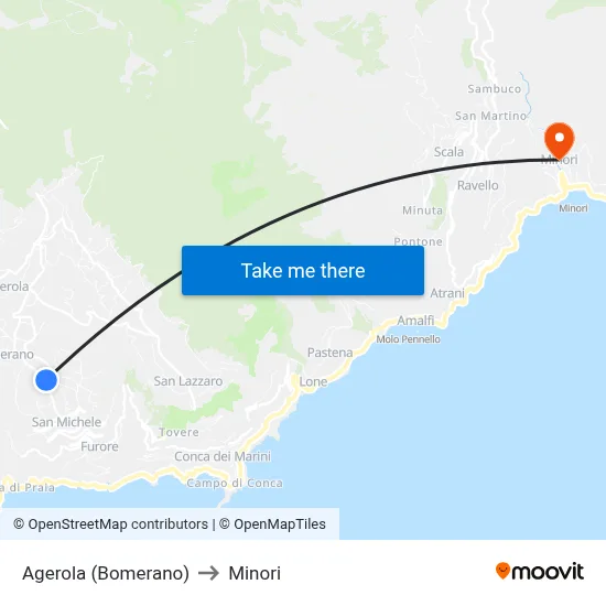 Agerola (Bomerano) to Minori map
