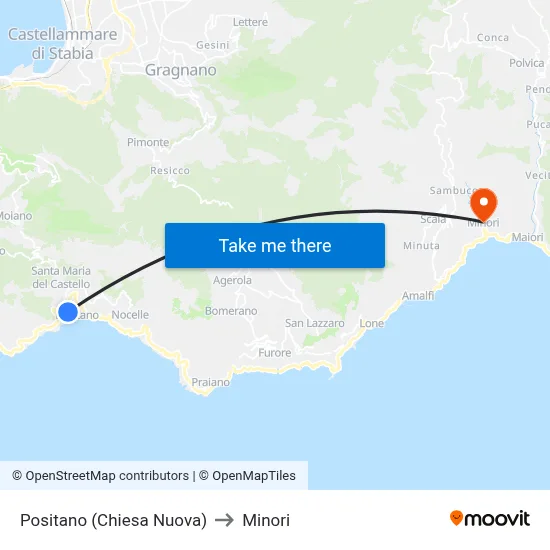 Positano (New Church) to Minori map