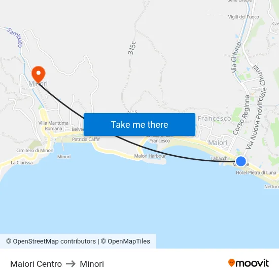 Maiori Center to Minori map