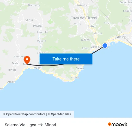 Salerno Via Ligea to Minori map
