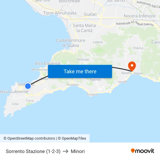 Sorrento Station (1-2-3) to Minori map