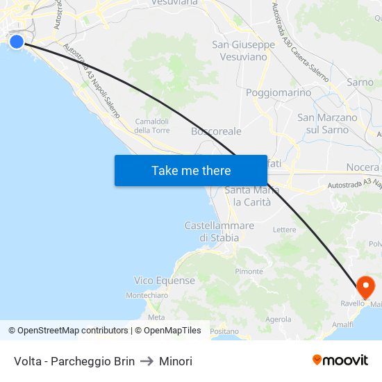 Volta - Parcheggio Brin to Minori map