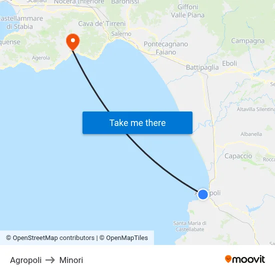 Agropoli to Minori map