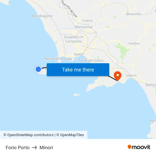 Forio Port to Minori map