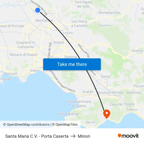Santa Maria C.V. - Porta Caserta to Minori map