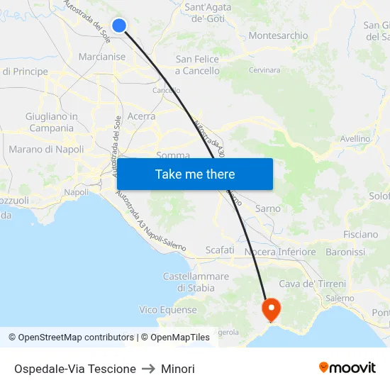 Hospital-Tescione Street to Minori map