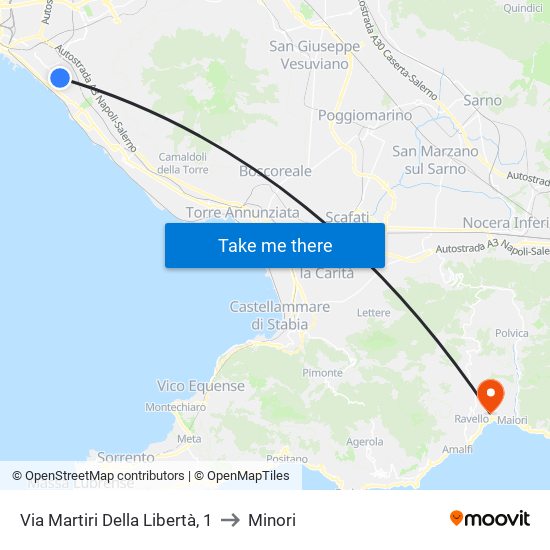Via Martiri Della Libertà, 1 to Minori map