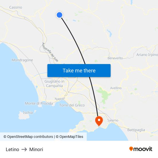 Letino to Minori map