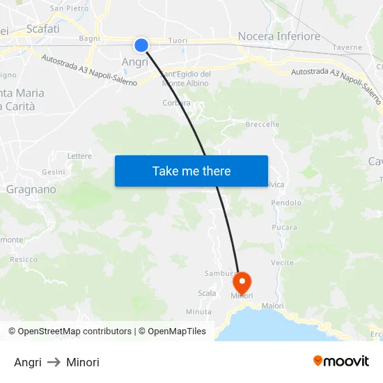 Angri to Minori map