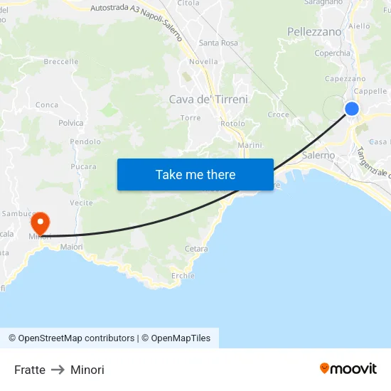 Fratte to Minori map