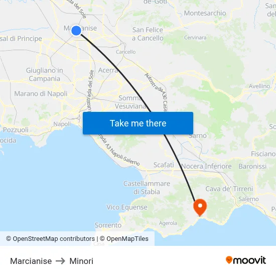 Marcianise to Minori map