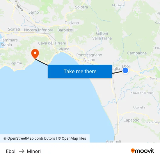 Eboli to Minori map