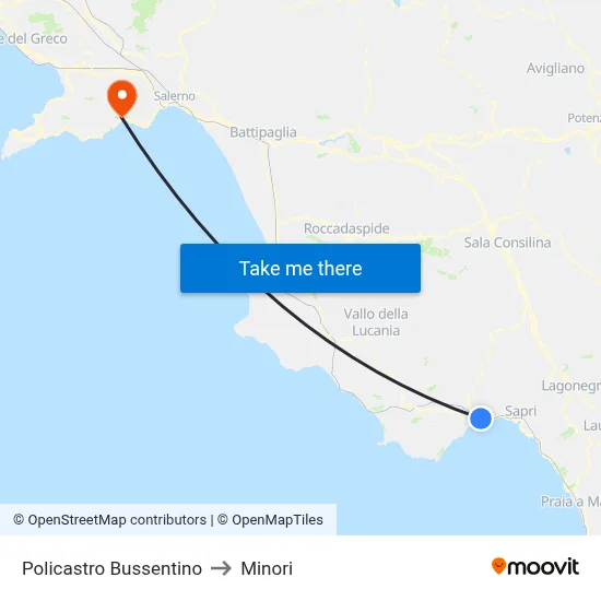 Policastro Bussentino to Minori map