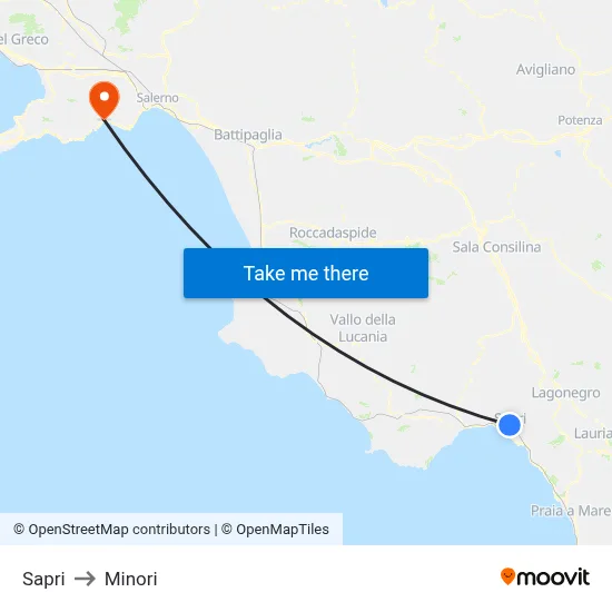 Sapri to Minori map