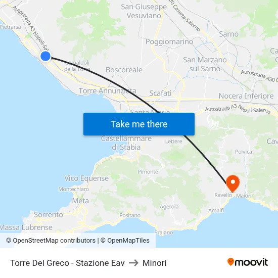 Torre Del Greco - Stazione Eav to Minori map