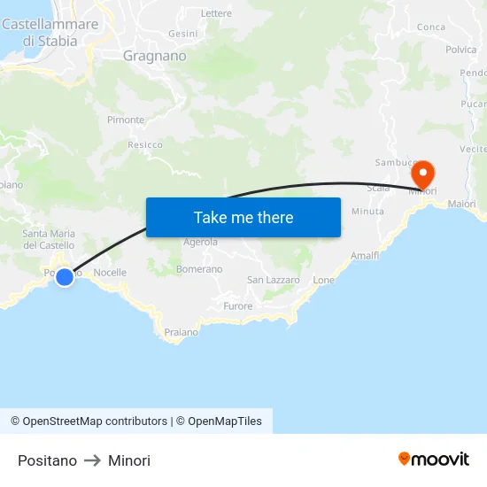 Positano to Minori map