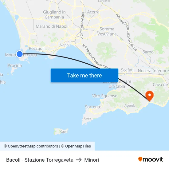 Bacoli - Torregaveta Station to Minori map