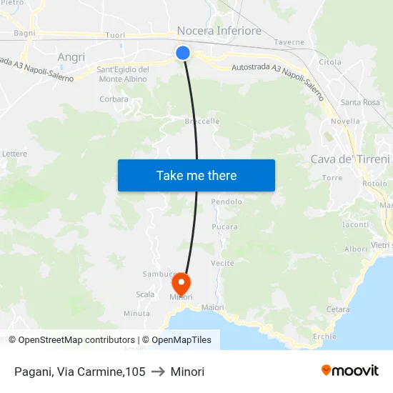 Pagani, Via Carmine, 105 to Minori map