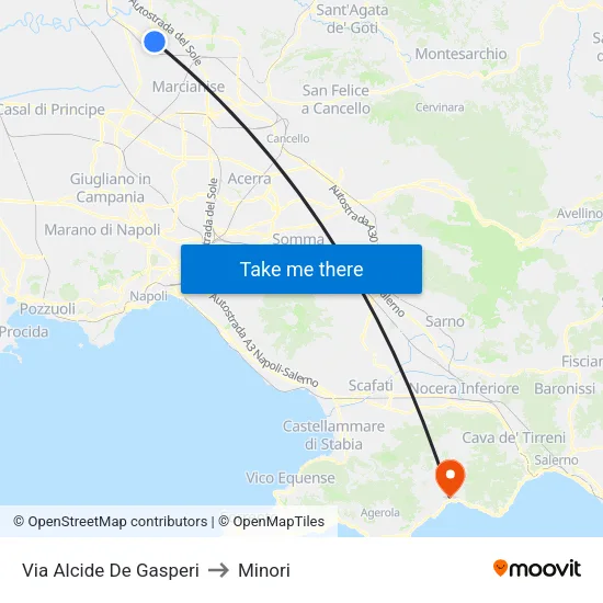 Alcide De Gasperi Street to Minori map