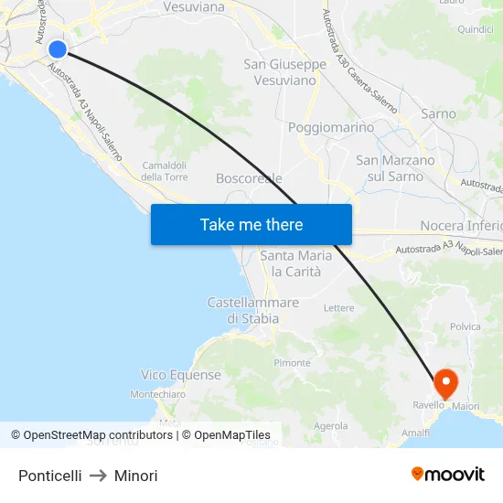 Ponticelli to Minori map