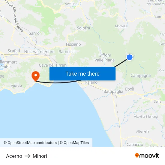 Acerno to Minori map