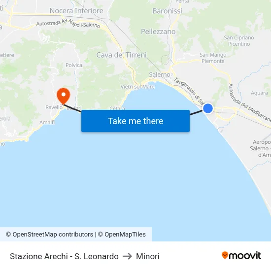 Arechi Station - S. Leonardo to Minori map