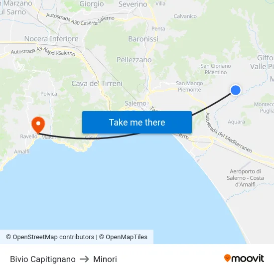 Capitignano Junction to Minori map
