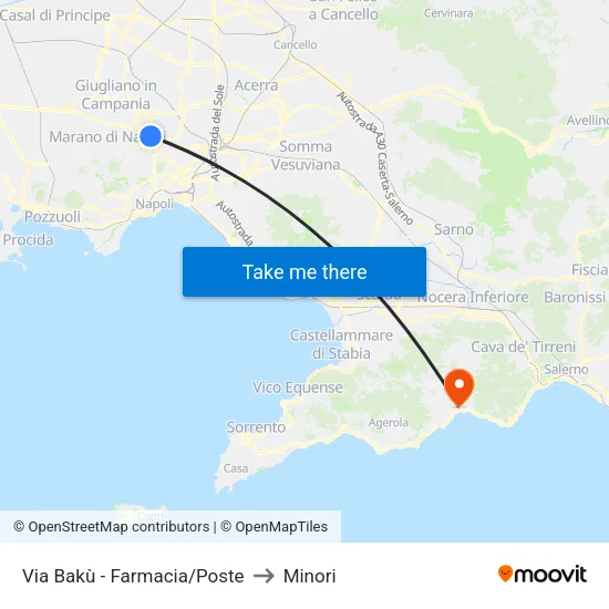 Via Baku - Pharmacy/Post Office to Minori map