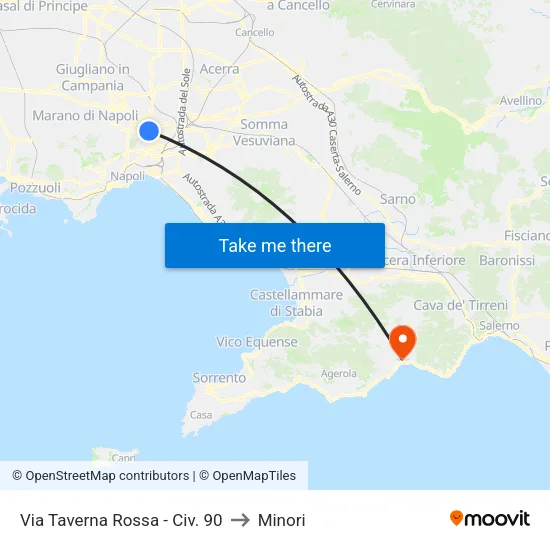 Via Taverna Rossa - No. 90 to Minori map