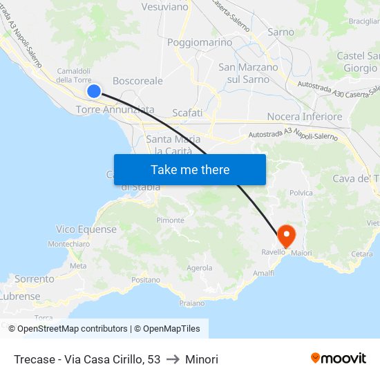 Trecase - Via Casa Cirillo, 53 to Minori map