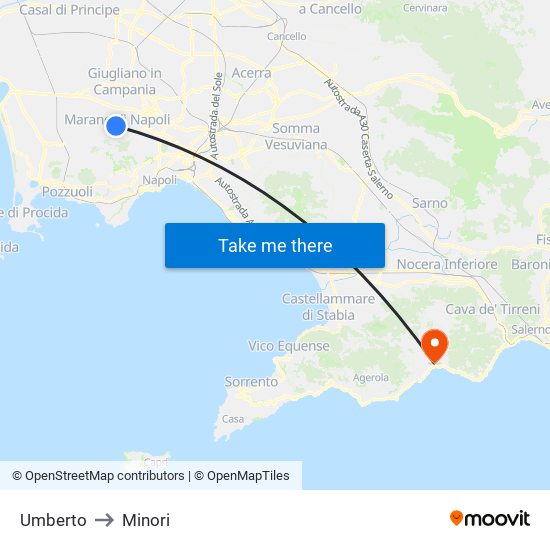 Umberto to Minori map