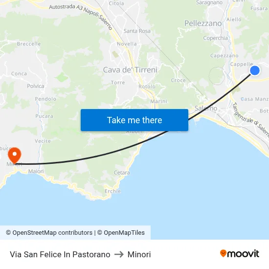 Via San Felice In Pastorano to Minori map
