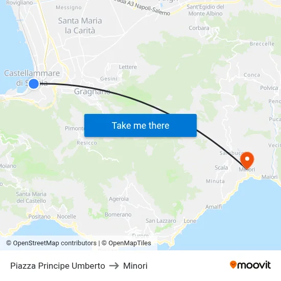 Prince Umberto Square to Minori map