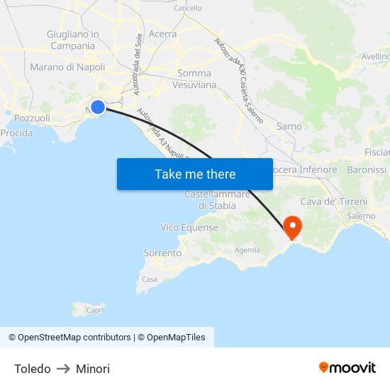 Toledo to Minori map