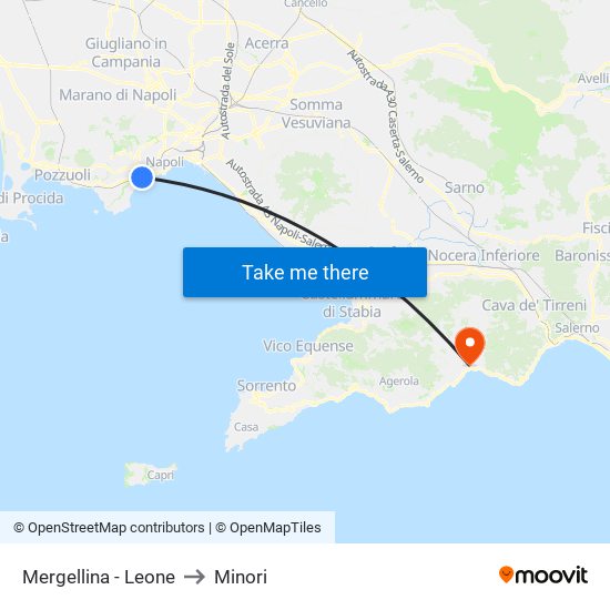 Mergellina - Leone to Minori map