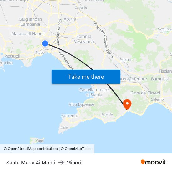 Santa Maria Ai Monti to Minori map