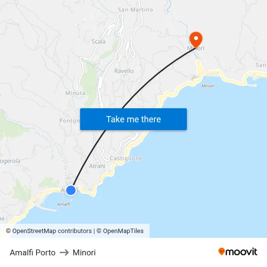 Amalfi Port to Minori map