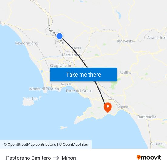 Pastorano Cimitero to Minori map