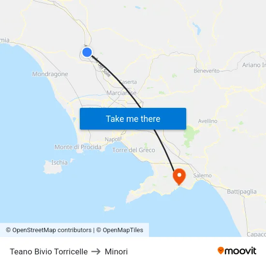 Teano Torricelle Junction to Minori map