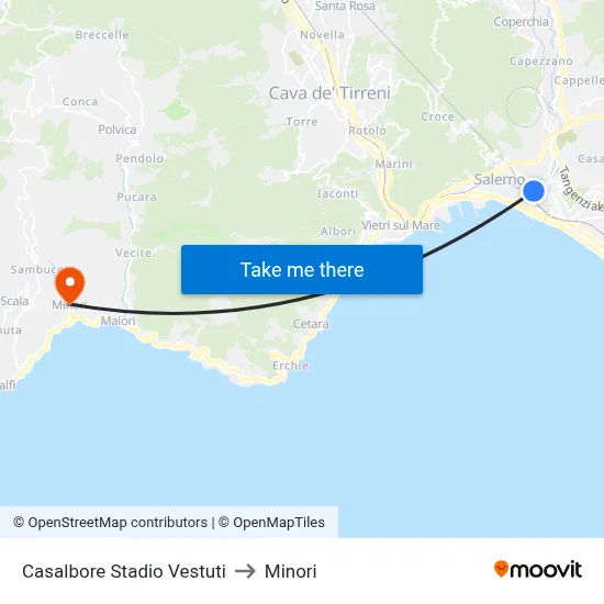 Casalbore Vestuti Stadium to Minori map